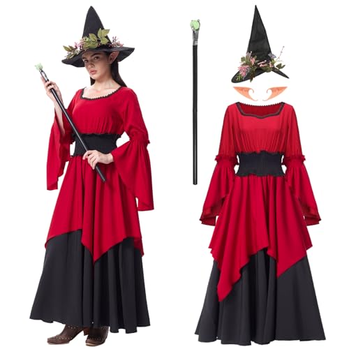 Huraogcos Renaissance Kostüm für Damen Ren Faire mittelalterliches Kleid Renaissance Feen Outfit für Halloween Cosplay (L)