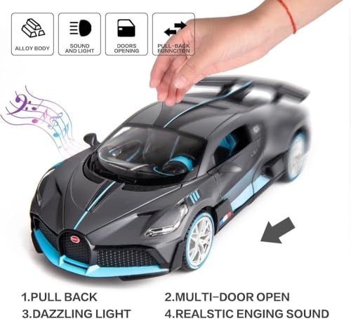 Image of VARIYA ENTERPRISE Exclusive Alloy Metal Pull Back Die-Cast Car Diecast Metal Pullback Toy Car with Openable 6 Doors,Light Music Boys Gifts Toys (1:24 Bugatti Divo-Multicolor)