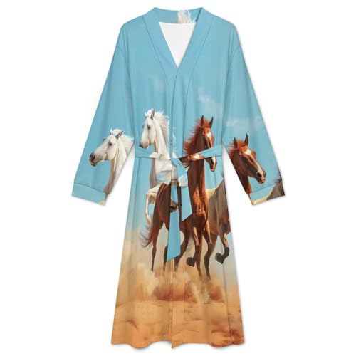 Running Horse Soft Robe Long Sleeve Bathrobes V Neck Sleepwear Spa Robes with Belt Men Woman3