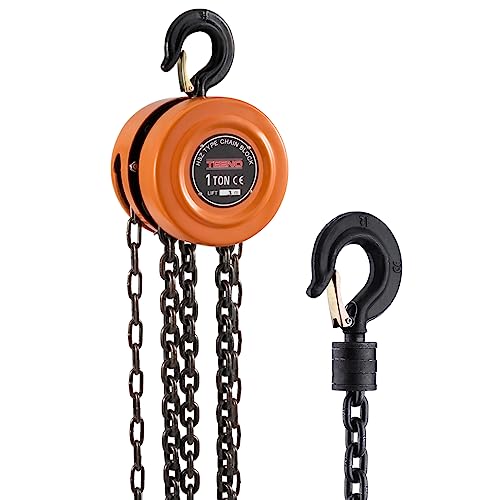 Paranco Manuale a Catena con Gancio Resistente TEENO, 1000 kg, 3,0 m di Sollevamento Max, Paranco a Catena Doppia Catena di Carico, Catena G80