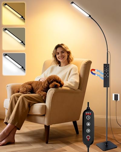 AearKing Light Therapy Lamp, 10000Lux UV-Free Sunlight Therapy Happy Lamp, Full Spectrum Light Therapy Floor Lamp with Adjustable Height & Brightness, 3 Color Temps, Therapy Lamp with Remote Control