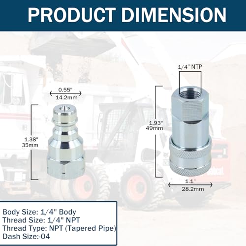 Image of 1 /4 inch NPT Ag Hydraulic Quick Connect Coupler, ISO 5675 Poppet Pioneer Style Tractor Couplers with Dust Caps, Interchangeable with Parker 4000 Series | Eaton /Aeroquip FD42