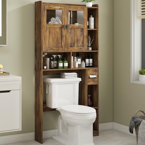 Vabches Over The Toilet Storage Cabinet, Bathroom Shelf Over Toilet with Glass Doors and Adjustable...