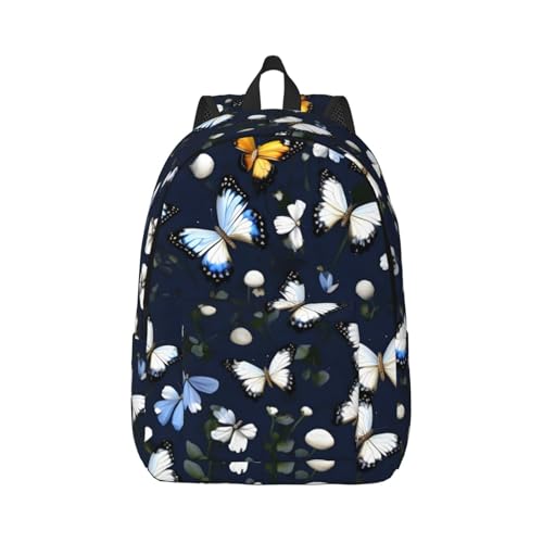 Sac à dos de voyage fleurs blanches et papillons bleus pour escapade décontractée