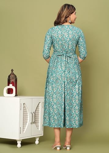 Image of Women's Feeding Kurta Cotton | Floral Anarkali Pregnancy Kurta with Nursing Zipper | Pre & Post Partum | Maternity Dresses | Mom to Be Gift