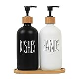 Seifenspender Küche Set, 500ml Seifenspender Glas, 2 STK Handseifenspender mit Pumpe Nachfüllbarer, Spülmittel Flasche für Küche, Badezimmer, Dusche, Shampoo, Lotion