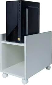 Mesa para Gabinete de CPU com Rodízios, Madeira, Branco, Organizador de Computador Móvel