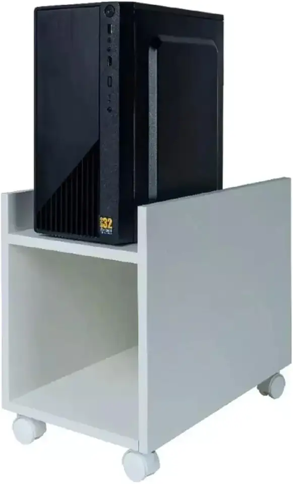 Mesa para Gabinete de CPU com Rodízios, Madeira, Branco, Organizador de Computador Móvel