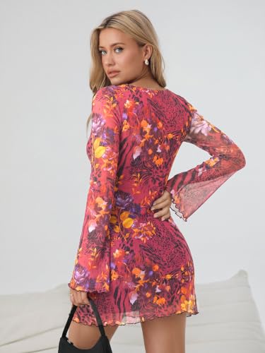 Image of Milumia Women's Leopard Print Mini Dress Y2k Bell Long Sleeve Cheetah Short Dresses Going Out Party Clubbing Outfits