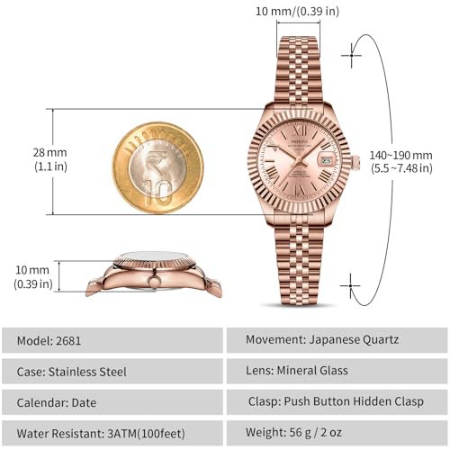 Image of NIBOSI Watches for Woman Analog Quartz Stainless Steel Diamond Rose Gold Green Small Dial Women Watches Classic Wrist Watch Date Waterproof