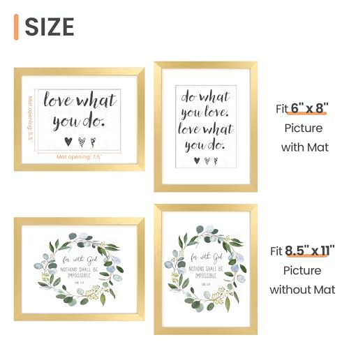 Image of upsimples 8.5 By 11 Picture Frame, Display Pictures 6x8 with Mat or 8.5 x 11 Without, Wall Hanging Photo Frames, Gold, 1 Pack