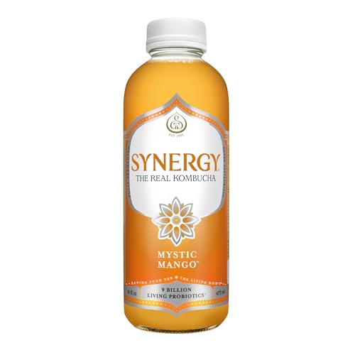 SYNERGY The Real Kombucha - Mystic Mango - 16 fl oz Bottle - Raw Probiotic Drink for Gut Health and Immune Support