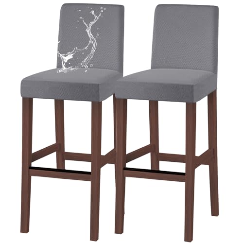 Image of Bar Stool Covers Counter Chair Slipcovers Set of 2,Light Grey | Stretch Barstool Seat Covers,Washable Removable Pub Tall Stool Slipcover,Bar Chair Cover for Kitchen Dining Room Cafe