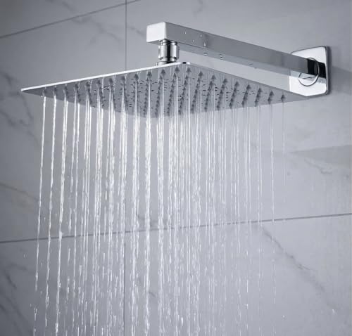 Image of ALTURAS Stainless Steel Square Overhead Shower Rain Shower Head for Bathroom With Arm (8in shower wiht 15in arm)