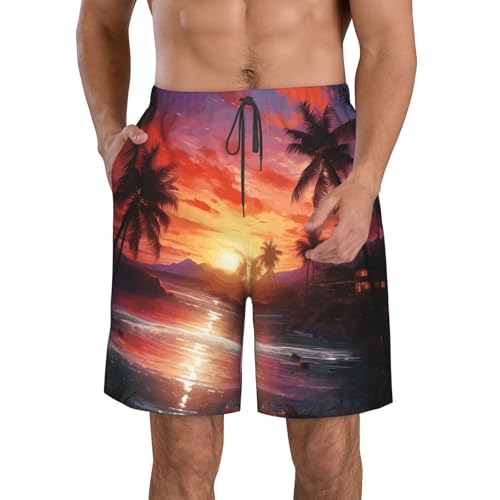 Men's Swim Trunks Quick Dry Board Shorts Mens Bathing Suit Swimsuits Colorful Tropical Sunset Beach Shorts with Pockets