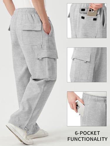 Men's Heavyweight Fleece Cargo Pants Baggy Sweatpants Wide Leg Sweats with Pockets4