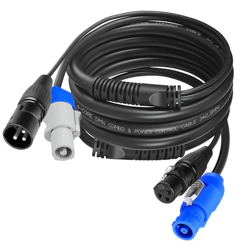 SMALL-EYE 3 Pin DMX & Power Con Combo Link Cable 5 ft – 14AWG Power Control DMX Male to Female Cord for Lighting Fixtures