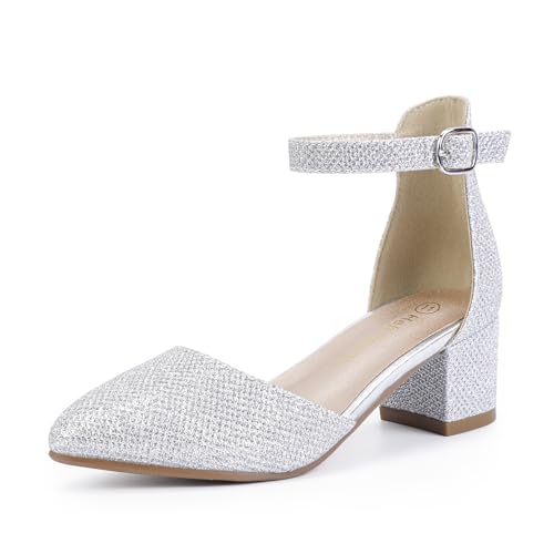Image of Hehainom Girls Dress Shoes Chunky High Heels Ankle Strap Pumps