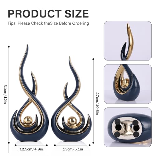 Set de 2 Figuras Abstractas de Cerámica Azul y Dorado miniatura 6