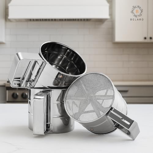 Image of Flour Sifter Stainless Steel Hand Press Atta Chhani - Fine Mesh Baking Sieve Cup for Flour, Sugar, Cocoa & Powder | Rust Resistant, Large Capacity, Easy Clean Kitchen Baking Tool for Home & Bakery