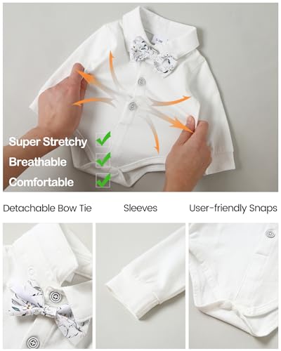 Image of YALLET Baby Boy Clothes Suit 0-24 Months Infant Gentleman Outfits Formal Dress Shirt+Bowtie+Vest+Pants Set Baby Wedding Suits