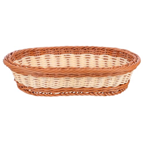 PRETYZOOM Cesta de Almacenamiento Ovalada Pequeña de Mimbre Sintético Multicolor para Frutas, Verduras y Pan, Organizador Retro para Hogar y Cocina, Cesta Reutilizable Color Aleatorio
