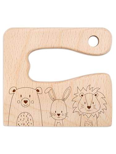 wunderwunsch® - Personalised Montessori Children's Knife with Engraving - Safe Wooden Baby Cutlery with Rounded Edges - Birthday Baby Gift (Bear)