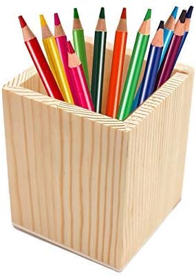 Cosanter Wooden Pen Holder Solid Color Square Shape Desk Organizer Pencil Pot Storage Box