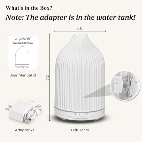 Image of URPOWER 300ML Essential Oil Diffusers for Home Ultrasonic Aromatherapy Diffuser Up to 10hrs with 7-Color LED Lights Auto Shut-Off High /Low Mist - Diffuser Oil Machine Humidifiers for Bedroom Office