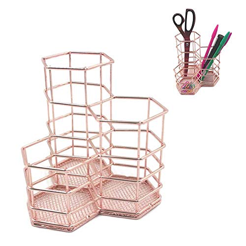Baiwka Metal Pen Holder Pot, Make Up Brush Holders Pot, Pen Holder Stationery Storage Organizer Container, Portalápices Hueco, Pen Cup Holder For Desk Tidy Oficina, Escuela, Familia, Rose/Gold