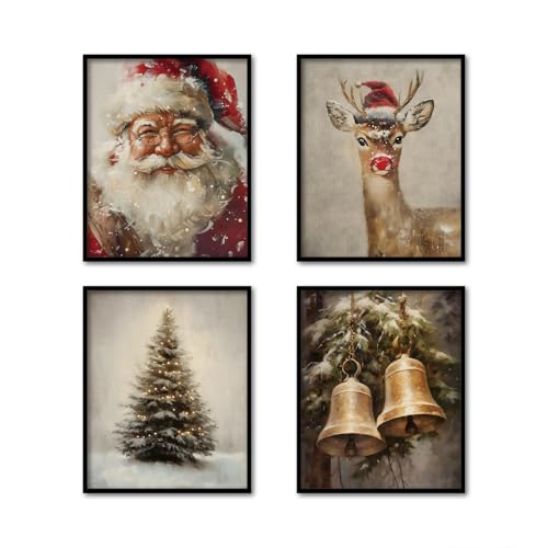 TFKFJLF Vintage Christmas Santa Posters 8x10 Set of 4