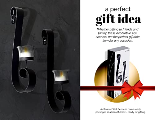 Art Maison Black Wall Sconce Candle Holder, Glass & Metal Wall Decor For Living Room, House Sconce 2"X12", Hanging Candle Sconces Wall Decor Set Of 2 #TOP5