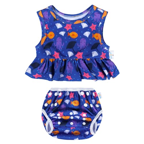 Image of babygoal Baby Girl Swimsuits with Reusable Swim Diaper 2-Piece, Tankini Bathing Suit Swimwear for Infant and Toddler