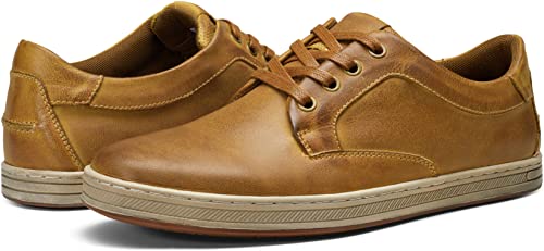 Jousen Men's Fashion Sneakers Leather Retro Casual Shoes For Men Breathable Dress Mens Sneakers (Amy5100A Brown 10.5) #TOP3