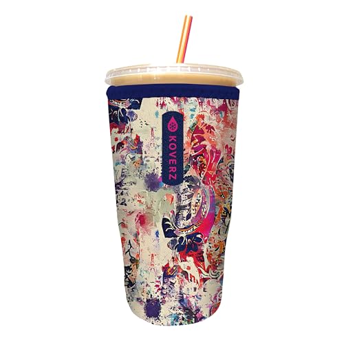 Image of Iced Coffee Sleeve, Insulated Neoprene Cup Sleeve, Fits a 32 Oz. Coffee Cup, Washable and Reusable, Iced Coffee Accessories, Large Abstract Paisley