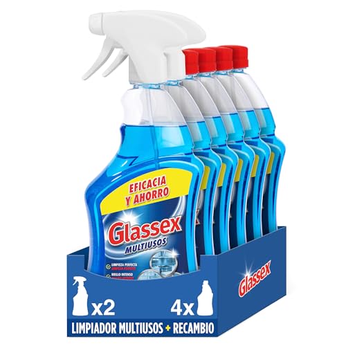 GLASSEX Limipiador Multiusos Azul. Pack 2 Pistolas de 750ml + 4 recambios de 750ml