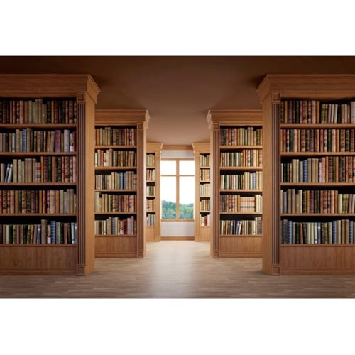 Laeacco 7x5ft Library Bookshelf Backdrop Wooden Bookcase Study Room School Ancient Books Photography Background for Birthday Graduation Back to School Party Cake Table Decoration Photo Booth Props