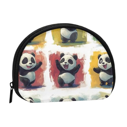 Portable Coin Purse Cute-Panda-Dance Mini Zippered Money Pouch Card Holder