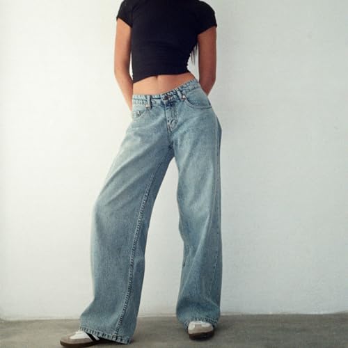 Women's Y2K Wide Leg Denim Pants Baggy Low Waist Wide Leg Boyfriend Jeans Casual Vintage Loose Jeans Streetwear2