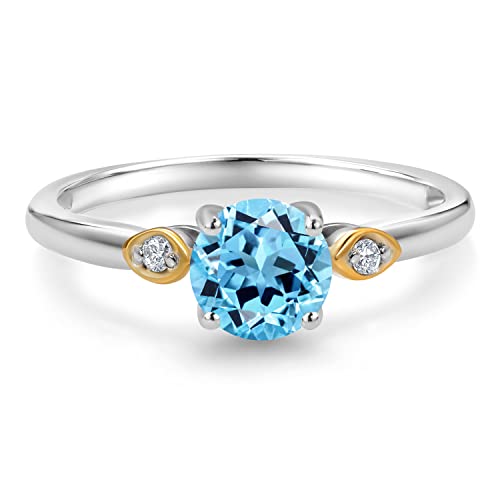 925 Silver and 10K Yellow Gold Swiss Blue Topaz and White Lab Grown Diamond 3-Stone Engagement Ring For Women (1.03 Cttw, Round 6MM, Gemstone November Birthstone, Available in Size 5,6,7,8,9)2