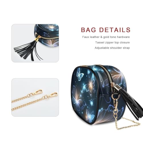 ALAZA Women's Glowing Blue Butterfly PU Leather Crossbody Bag Shoulder Purse with Tassel2