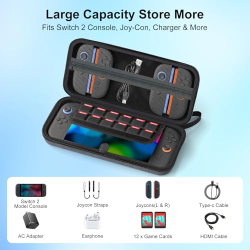 Image of QuoLumPIA Carrying Case for 7.9-inch Nintendo Switch 2(2025),Hard Shell /Compact yet Spacious,12 Game Cartridge Slots /Flocked Lining,Portable Travel Storage Bag,Waterproof /Dustproof /Anti-scratch, Gray