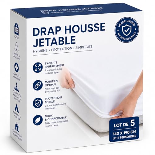 Drap Housse Jetable 140x190 cm - Lot de 5 Housses – Protection Matelas Usage Unique – Anti-Nuisibles, Hygiénique et Respirant – Idéal Hôtels, Airbnb,...