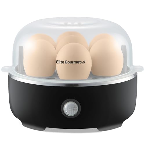 Elite Gourmet EGC115B Easy Egg Cooker Electric 7-Egg Capacity, Soft, Medium, Hard-Boiled Egg Cooker with Auto Shut-Off, Measuring Cup Included, BPA Free, Classic Black