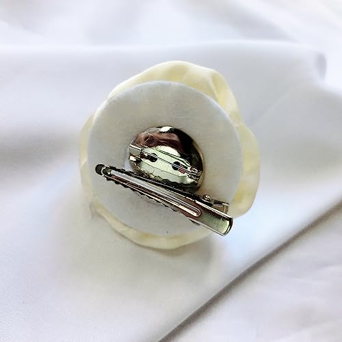 Image of Fabric Rose Flower Brooch Pin for Women Girls Elegant Camellias Clip Corsage Jewelry Wedding Party Dance Banquet Pins for Lady Shirt Collar Clothing Accessories Brooches Fashion Silk Gifts Celebration Favors