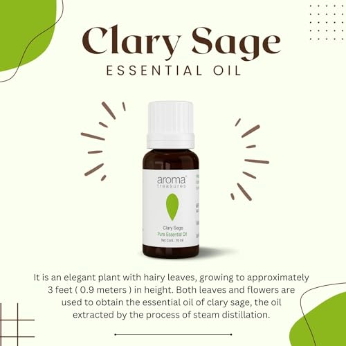 Image of Aroma Treasures Clary Sage essential oil | 100% Pure & Natural Theraputic Essential oil for healthy Skin, body, Aromatherapy - 10ml