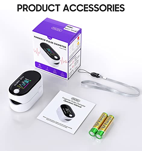 Pulse Oximeter Fingertip FACEIL Digital Blood Oxygen Saturation Monitor for Fast Spo2 Level Reading Heart Rate and Perfusion Index with LED Display Pulse Oximeter (Lanyard and Batteries Included) - Thumbnail 7