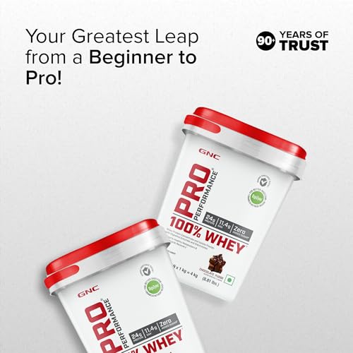 Image of GNC Pro Performance 100% Whey Protein Powder | 8.8 Lbs : 4 KG (1 KG X 4 Pouches) + Bucket | 24g Protein Chocolate Fudge | 5.5g BCAA | Boosts Strength & Endurance | Builds Lean Muscles | Fastens Muscle Recovery | Formulated In USA