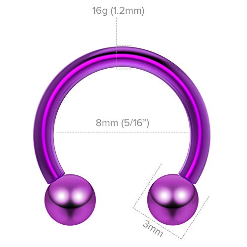 Bling Piercing 2Pc 16G 8Mm Circular Barbell Titanium Septum Snake Bite Cartilage Ring Eyebrow Tragus Helix Purple #TOP1
