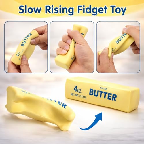 Image of Butter Squishy Slow Rise Stress Relief Toy, Realistic Butter Stick Fidget Toy, Soft Squeeze Sensory Desk Toy for Kids Teens Adults, Portable 40g Novelty Gift (Butter Squishy)
